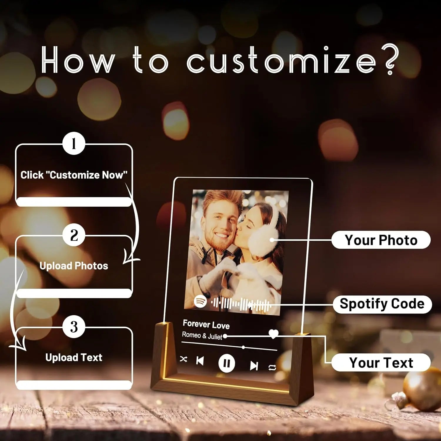 Customized Spotify Music Plaque Gifts For Anniversary Valentine Day Personalized Acrylic Photo Frame Lamp Copule Romantic Gifts