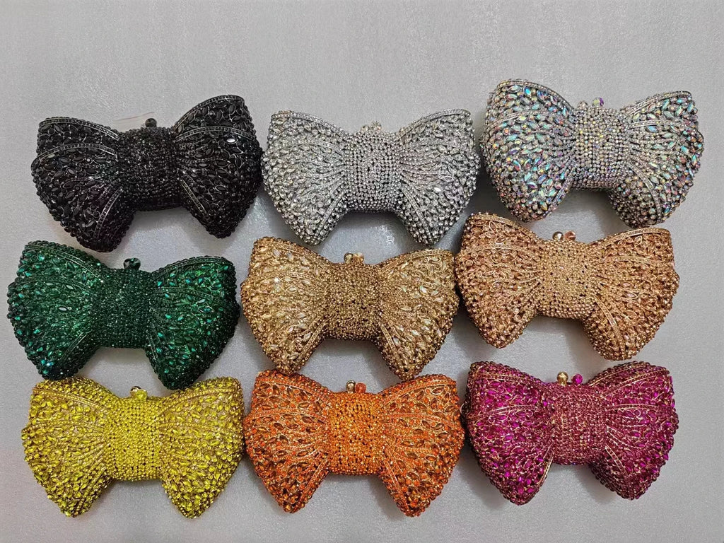 Newest Rhinestone Green/Black Clutch Purse Bow Luxury Diamond Women Red Evening Clutches Bags Wedding Bridal Bag Stones Handbags