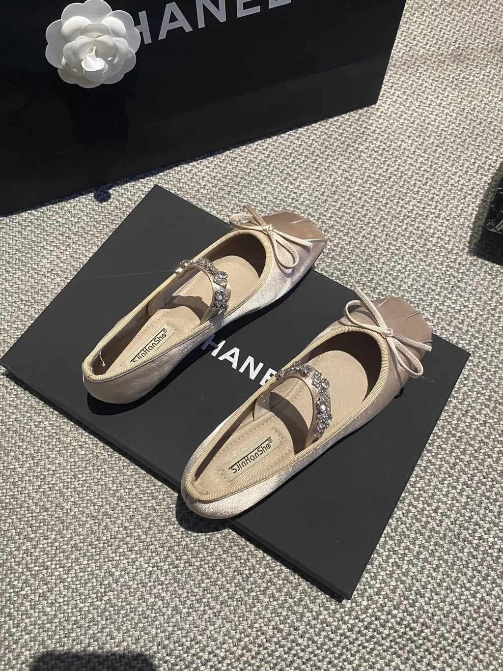 Square Toe Flat Shoes for Women Rhinestone Spring Autumn 2025 New Ballet Shoes Mary Jane Shoes for Women Big Size 42 43 44