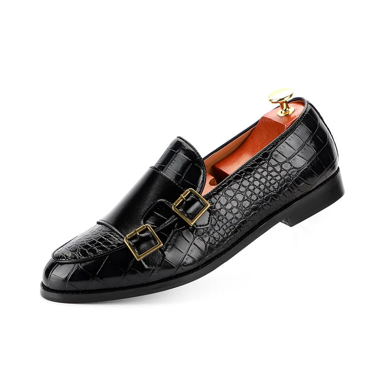 Mens Loafers Shoes Luxury Double Monk Strap Men Dress Shoes Patent Leather Designer Shoes Men High Quality Office 2025 Business
