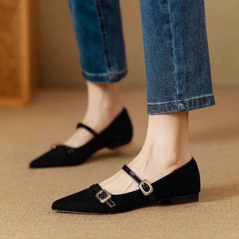 2025 Fall New French Pointed-Toe Leopard Print Mary Janes - Elegant Stylish Commuter Flat Shoes with Single Buckle