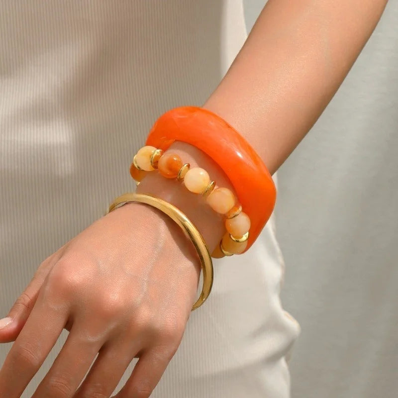 DIEZI One Set Exaggerated Resin Wide Bangles Bracelet Sets Vintage Fashion Beads Strand Bracelet For Women Men Gift Jewelry