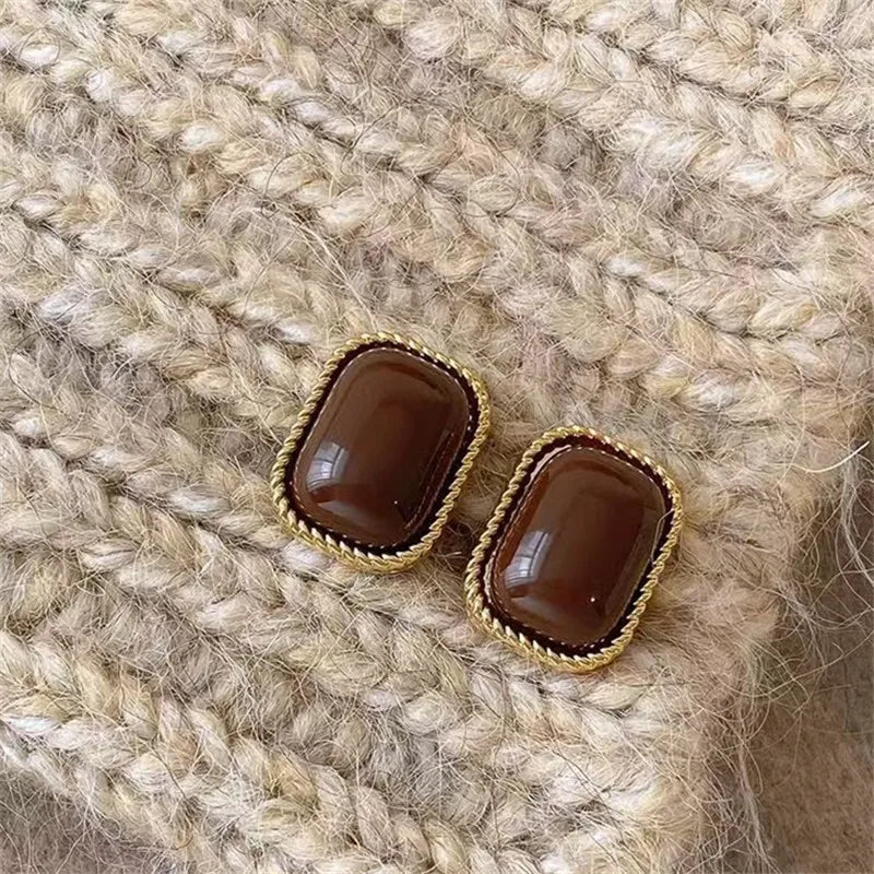 Coffee women fashionable earrings simple exquisite square geometric pattern new style jewelry birthday party gifts