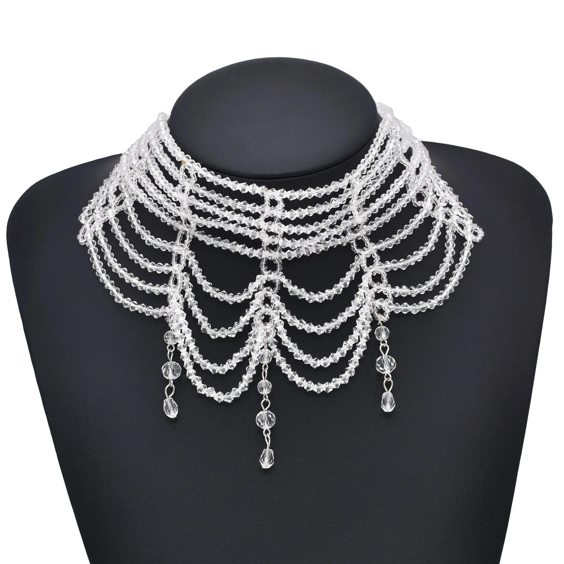 Fashion Black White Crystal Beads Necklace for Women Handmade Bohemian Drop Beaded  Choker Necklaces Ladies' Charm Jewelry
