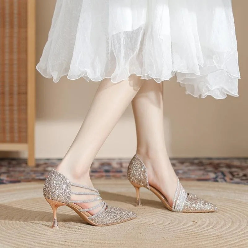 Fashion Sexy Ladies Party Sandals High Heels 2025 Pointed Toe Shin Women Pumps Summer Hot Sale Sandals 34-43 Sandalias De Mujer