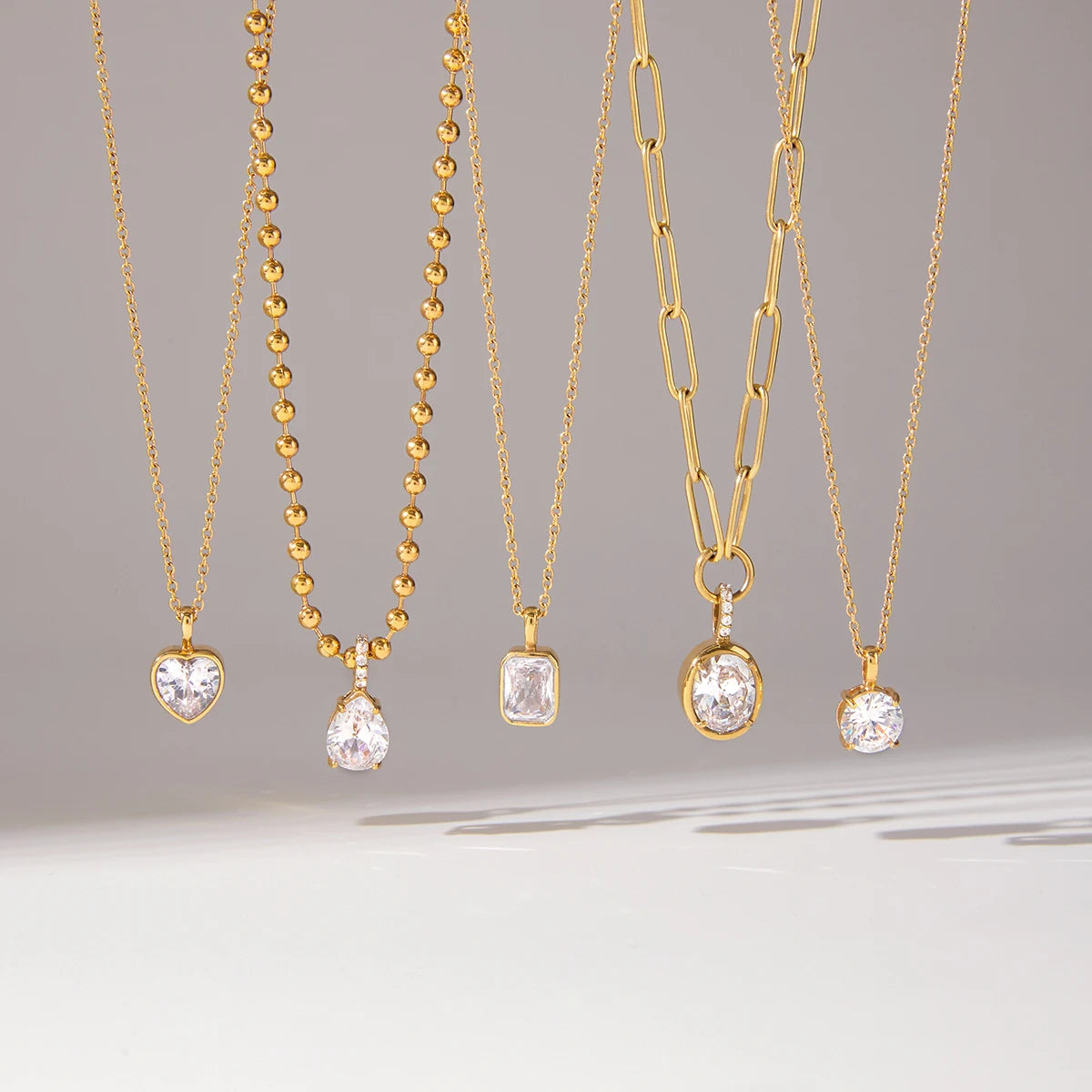 Uworld Minimalist White Zircon Geometric Pendant O-Chain Necklace Stainless Steel Stackable Chain Heart Pendant Necklace Women's