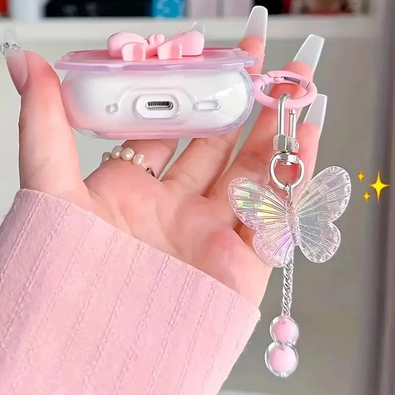 INS wave Bow Transparent Case Stars Wave Gradient Pink  Bow Headphone Cover Airpods 4 pro2 Protective Bag Earphone Case