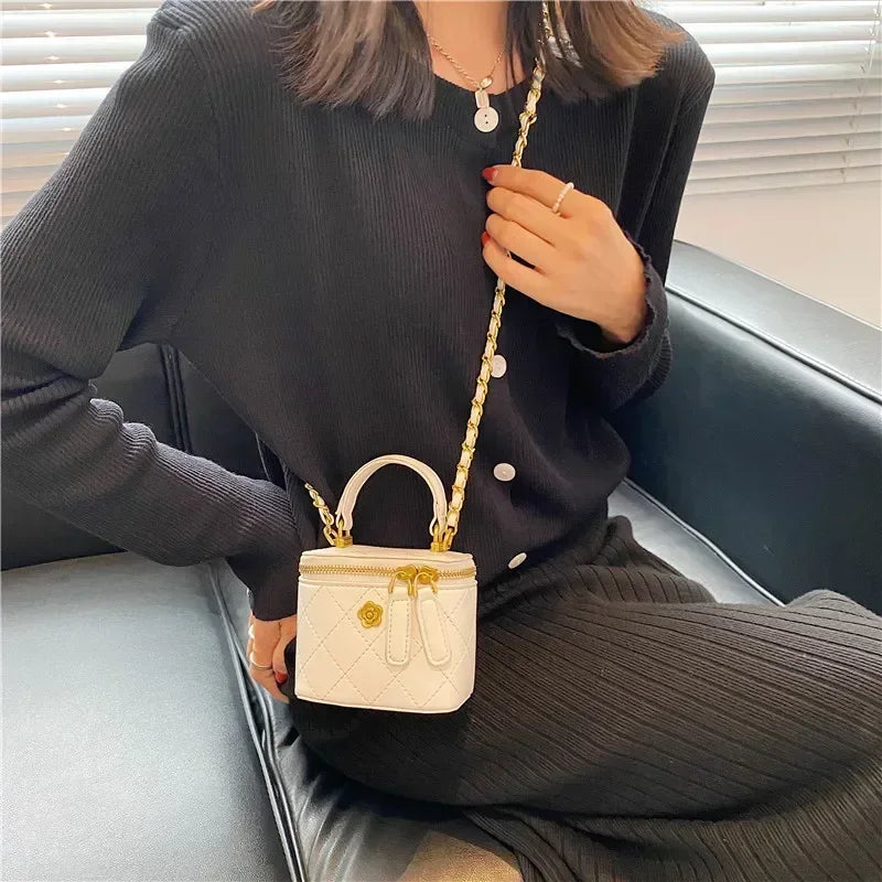 Small Shoulder Bucket Bag For Women Classic Mini Clutches Female Small Square Box Crossbody Metal Chain Handbag