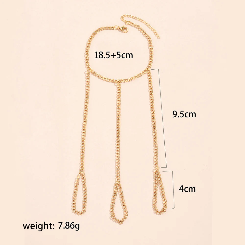 Simple Heart Pendant Chain Bracelet Link Connected Gold plated Wide Finger Ring Bracelets for Women Link Hand Harness Jewelry