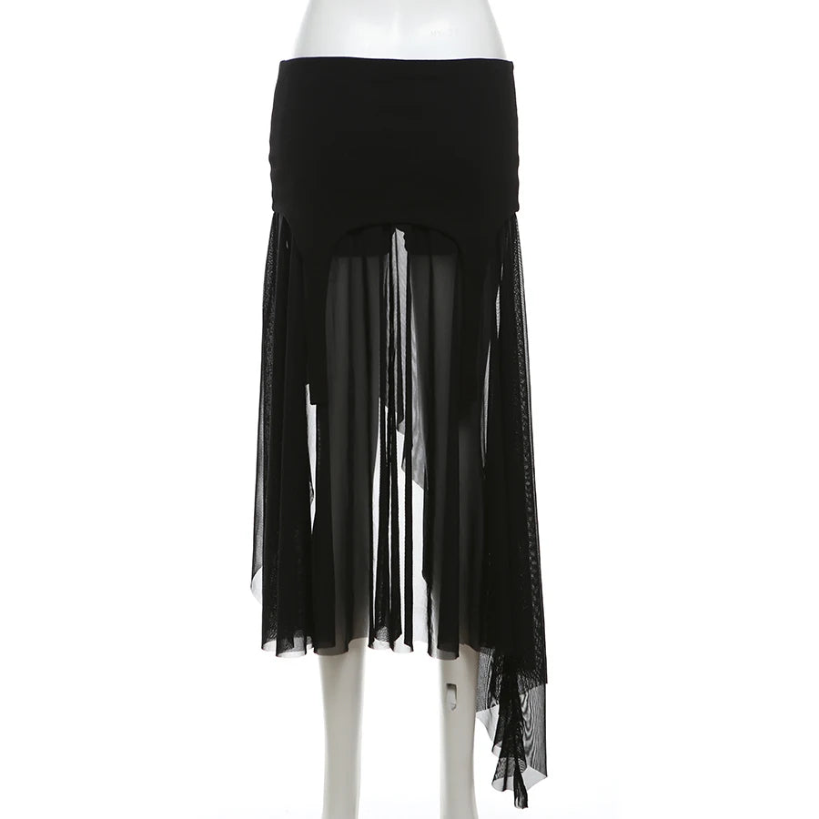 Nibber 2024 Summer Solid Color Simple All-match Casual Sexy Fimbriate High Street Trendy Cool Women's Laminated Ruffled Skirt