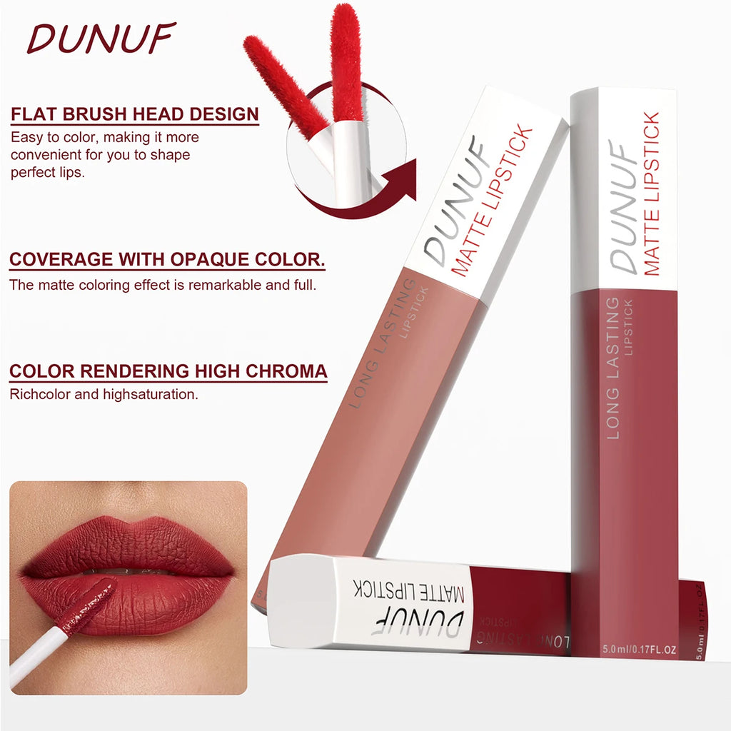 DUNUF 8 pcs matte color lasting lip gloss set three-dimensional plastic lips waterproof anti-sweat non-stick cup lipstick set