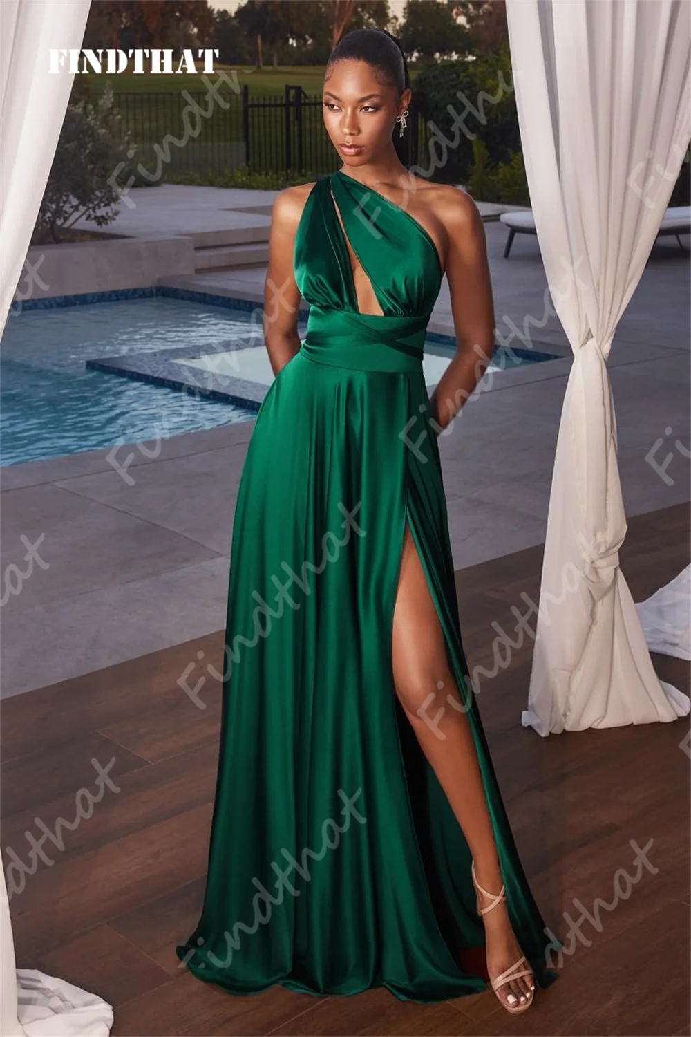 Findthat Sexy 2024 Prom Dresses High Side Split Sleeveless Party Gowns For Women Backless Satin A Line Bridesmaid Evening Dress