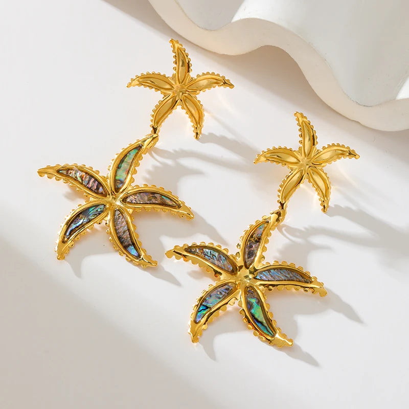 EILIECK 316L Stainless Steel Palm Leaves Drop Dangle Earrings Stylish Trendy Waterproof 18K PVD Plated Metal Jewelry for Women