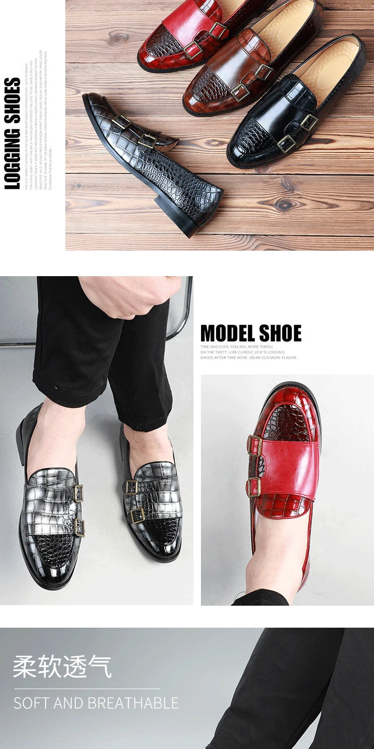 Mens Loafers Shoes Luxury Double Monk Strap Men Dress Shoes Patent Leather Designer Shoes Men High Quality Office 2025 Business