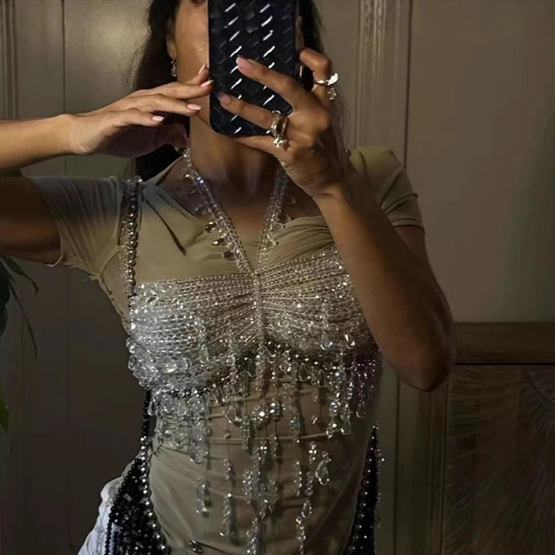 Handmade Female Crystal Chandelier Bralette Bikini Wedding Bridal Body Chain Jewelry Beaded Bra Top