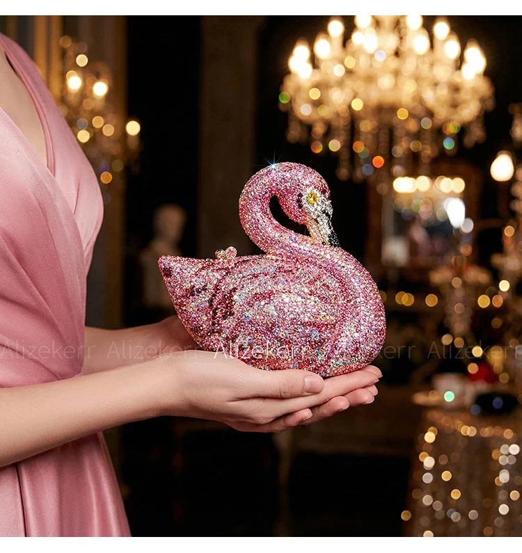 Alizekerr Swan Shaped Diamond Evening Bags New Gorgeous Sparkling Rhinestone Metallic Clutch Purses And Handbags Wedding Party