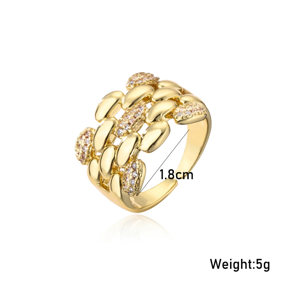 NEWBUY Trendy Gold Color Copper Geometric Jewelry Luxury AAA Cubic Zirconia Wedding Ring For Elegant Women Engagement Gift