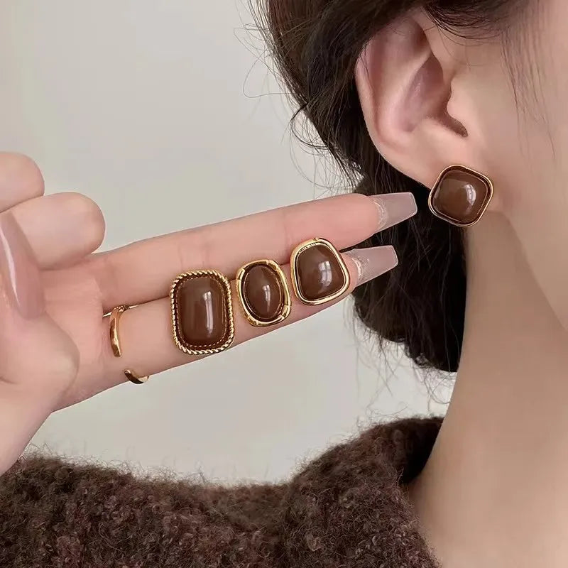 Coffee women fashionable earrings simple exquisite square geometric pattern new style jewelry birthday party gifts