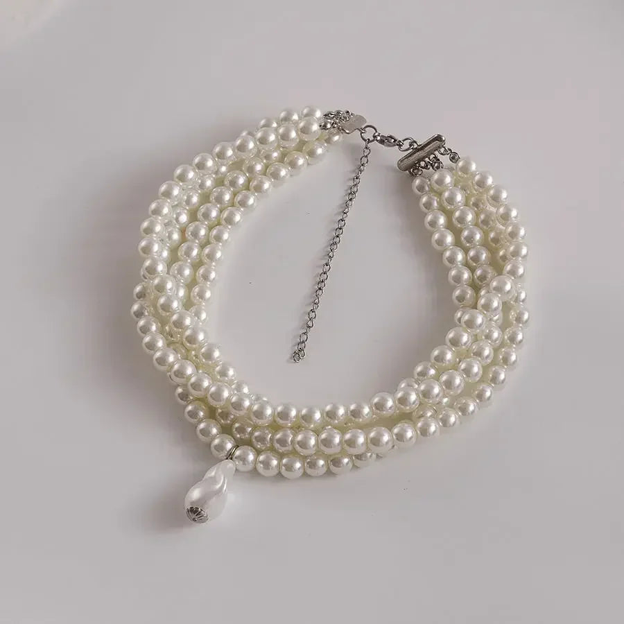 Multi Layer Pearl Necklace Fashionable Four Layer Collarbone Chain Collar Exaggerated Personality Necklace Choker Accessory