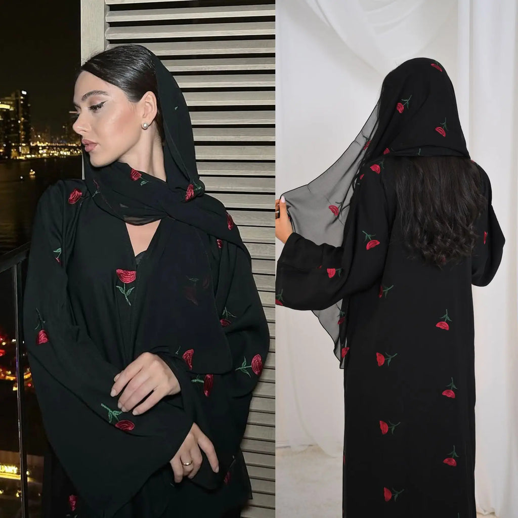 Eid Luxury Floral Embroidery Abaya Kimono Dubai Cardigan Muslim Party Dress Abayas for Women Turkish Islamic Clothes Kaftan Robe