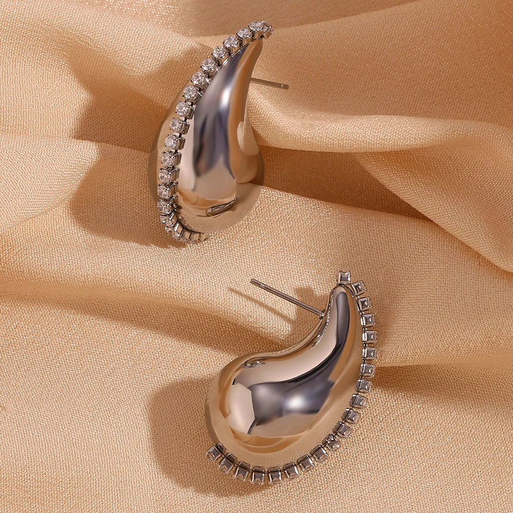 E.B.belle Water Droplet Series Earrings Stainless Steel 18K Gold Plated Women Statement Jewelry Accessories