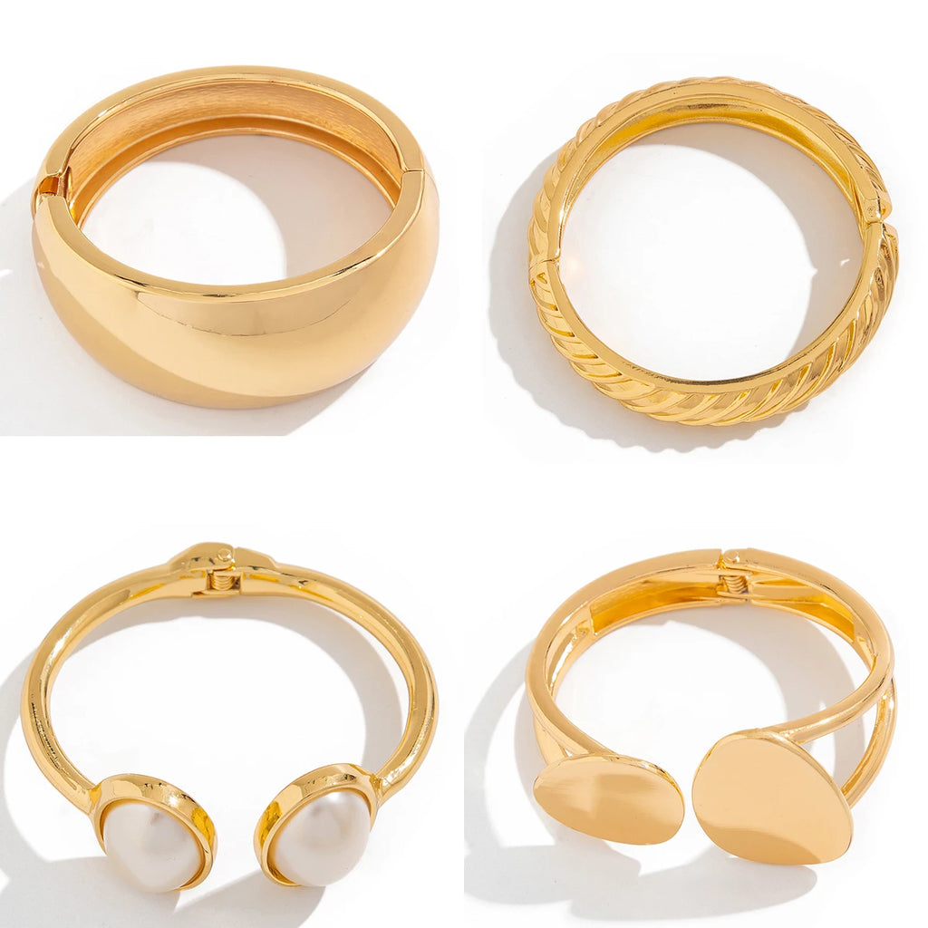 Ingemark Exaggerated Punk Smooth Heavy Metal Chunky Spring Bangles Women Hip Hop Gold Color Arm Bracelet Steampunk Men Jewelry