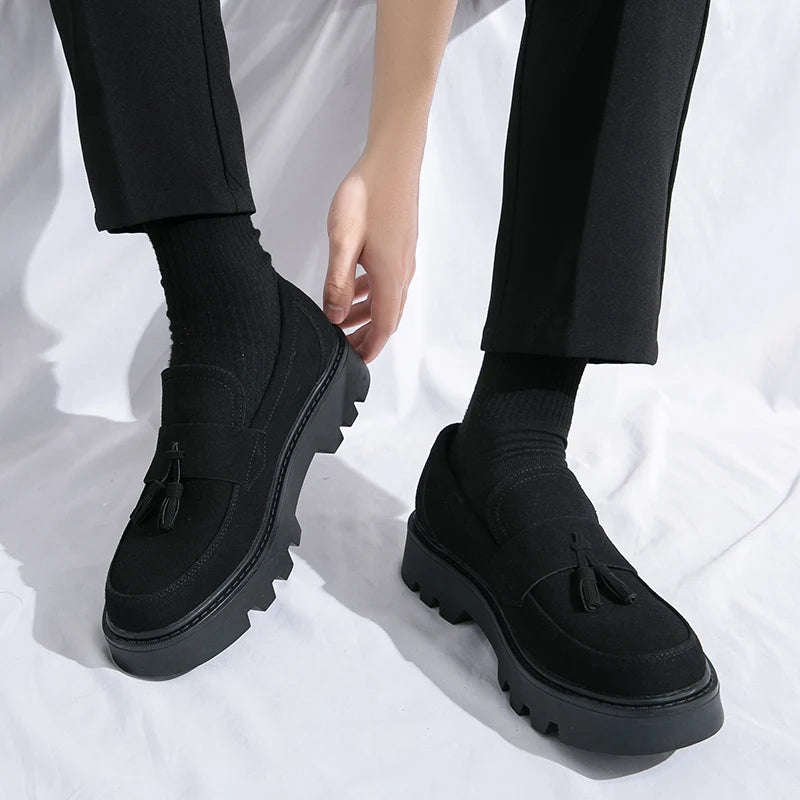 Reverse Suede Thick Sole Men Oxford Shoes Comfortable Formal Tassels Loafers Business Dress Shoes Casual Men Shoes Mens Footwear