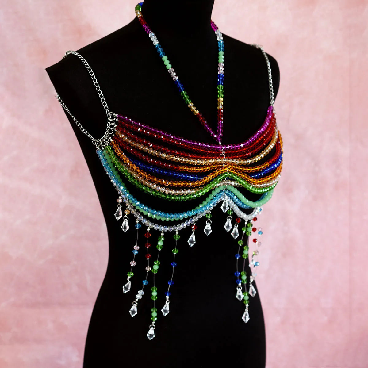 Beach Party Bohemian Style Bikini Chest Chain Holiday Multicoloured Crystal Beaded Body Chain Stage Performance Accessories