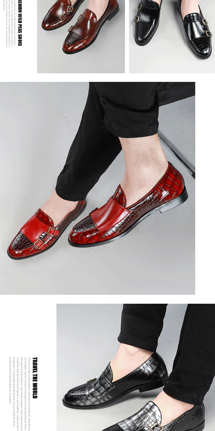 Mens Loafers Shoes Luxury Double Monk Strap Men Dress Shoes Patent Leather Designer Shoes Men High Quality Office 2025 Business