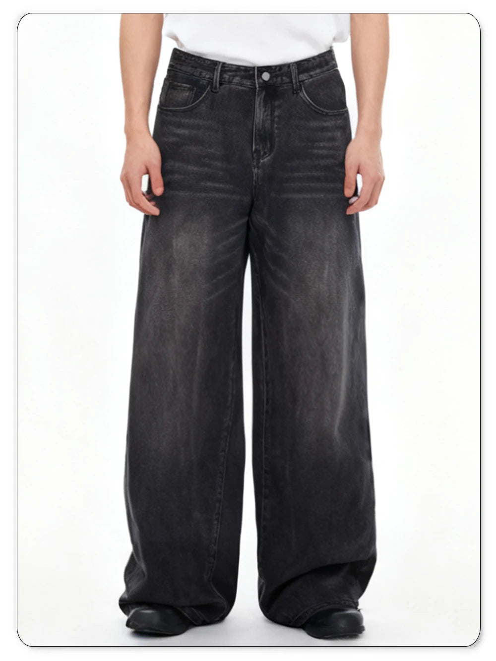 Four Season Men's Jeans Korean Version Student Casual Pant American Retro Gray Black Loose Wide Leg Jean Baggy Men's Denim Pants