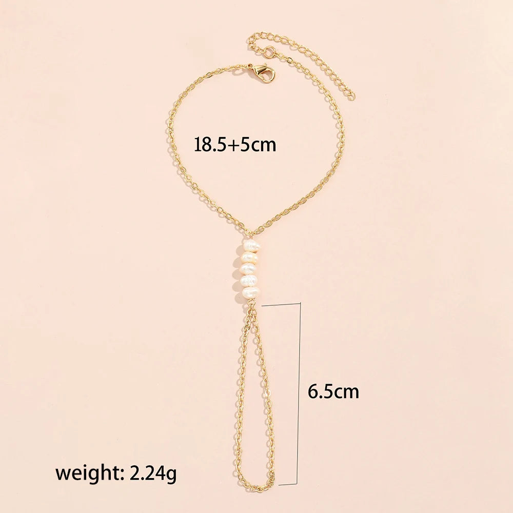 Simple Heart Pendant Chain Bracelet Link Connected Gold plated Wide Finger Ring Bracelets for Women Link Hand Harness Jewelry