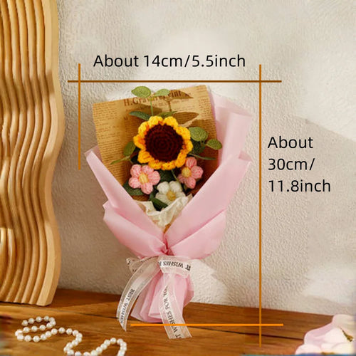 1pc Crochet Bouquet, Efun Handmade Sunflower Daisy Bouquet Valentine's Day Anniversary Wedding Mothers Day Birthday Gift