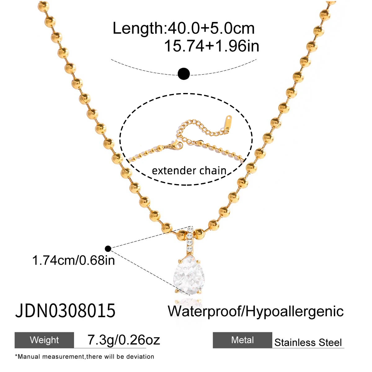 Uworld Minimalist White Zircon Geometric Pendant O-Chain Necklace Stainless Steel Stackable Chain Heart Pendant Necklace Women's