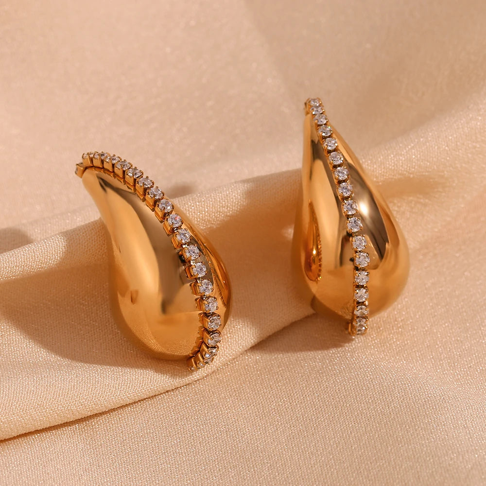 E.B.belle Water Droplet Series Earrings Stainless Steel 18K Gold Plated Women Statement Jewelry Accessories