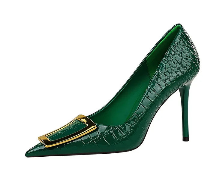 BIGTREE Shoes Women 10 Cm Metal Buckle Ladies Pumps Luxury Women's Banquet Shoes Stilettos High Heels Women Sexy Party Shoes