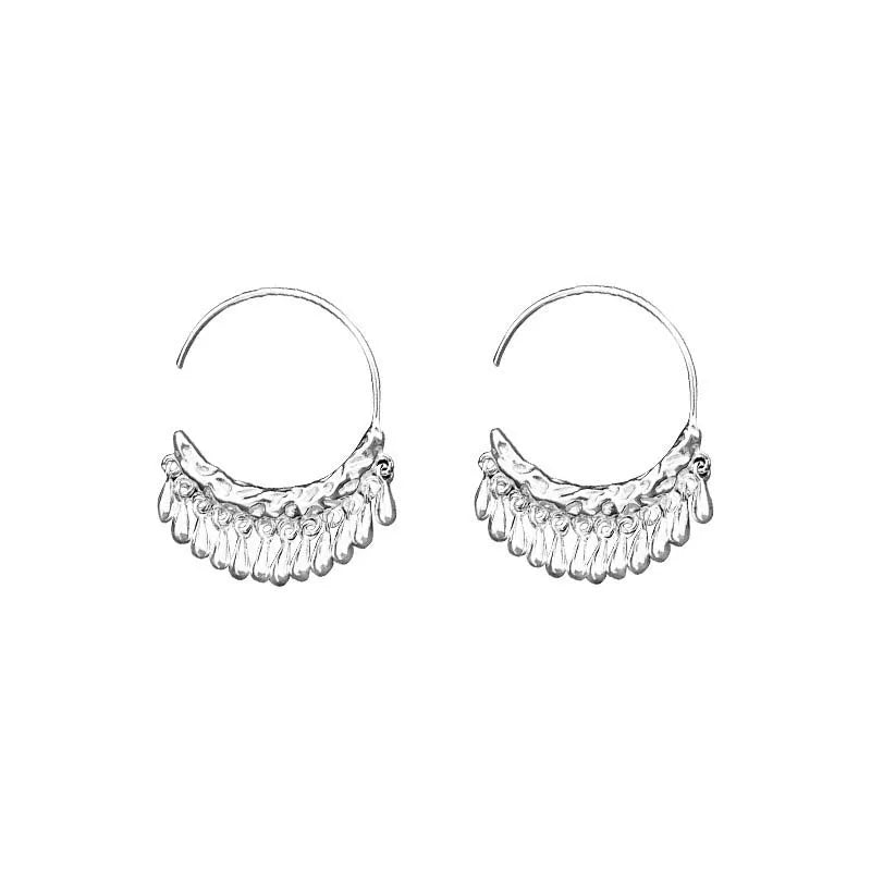 Fashion Metal C-Shaped Tassel Chain Earring for Women Elegant Silver Color Waterdrop Geometric Temperament Drop Earrings Jewelry