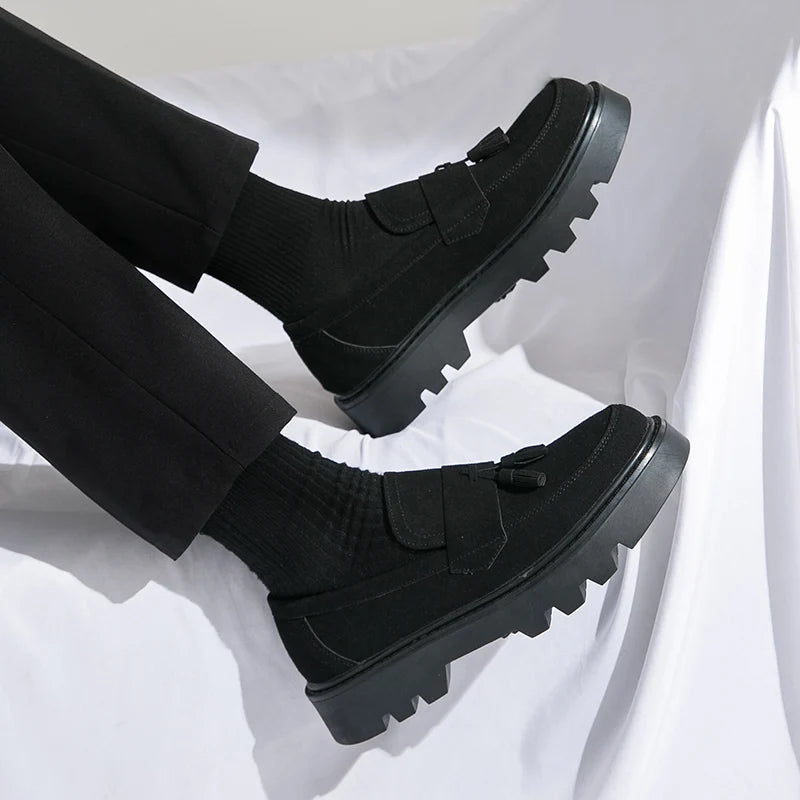 Reverse Suede Thick Sole Men Oxford Shoes Comfortable Formal Tassels Loafers Business Dress Shoes Casual Men Shoes Mens Footwear
