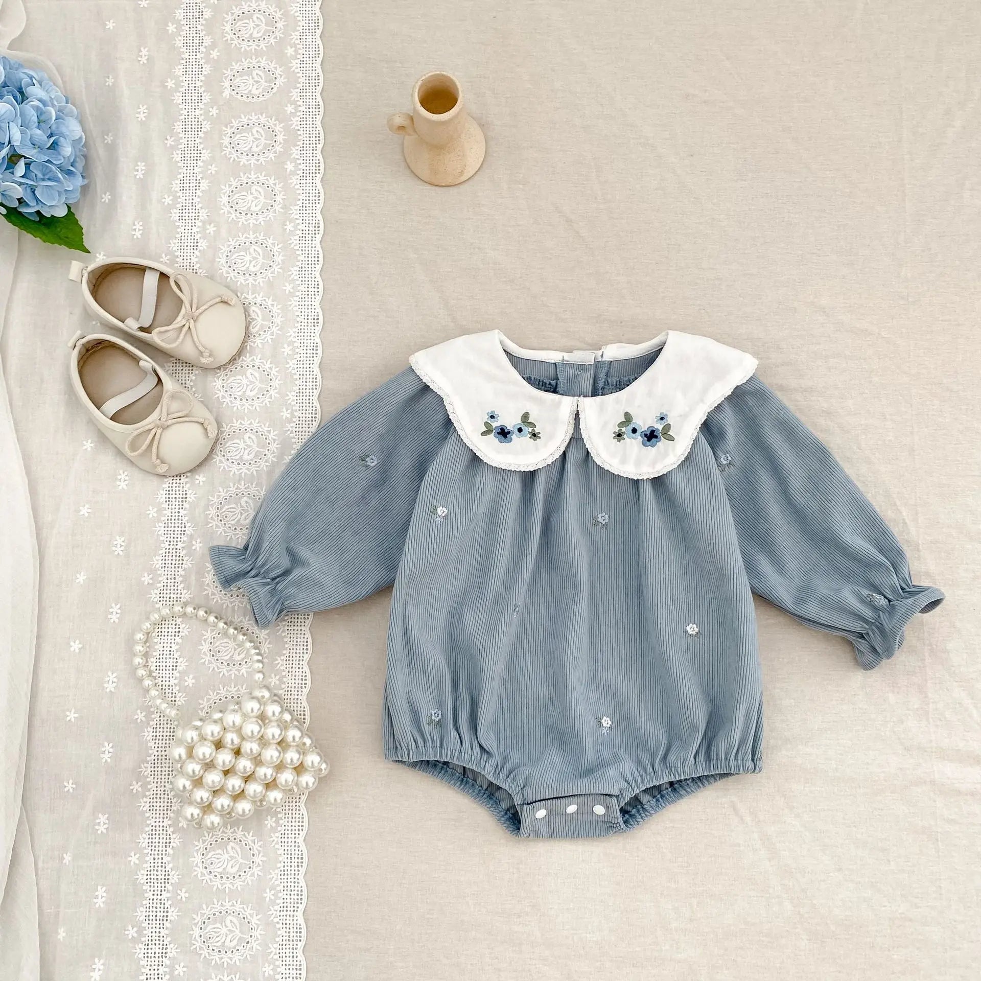 2025 New Toddler Baby Girls Romper Spring Children Clothes Ruffled Long Sleeved Cotton Baby Clothing Flower Baby Girls Jumpsuit