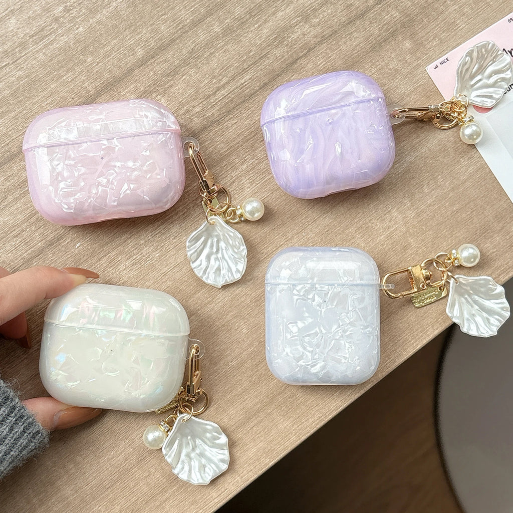 Dreamy Pearl Shell Soft Case with Keychain for AirPods Pro and 2 Airpods 4 3 2 Wireless Earphone Accessories Headphone Box Cover