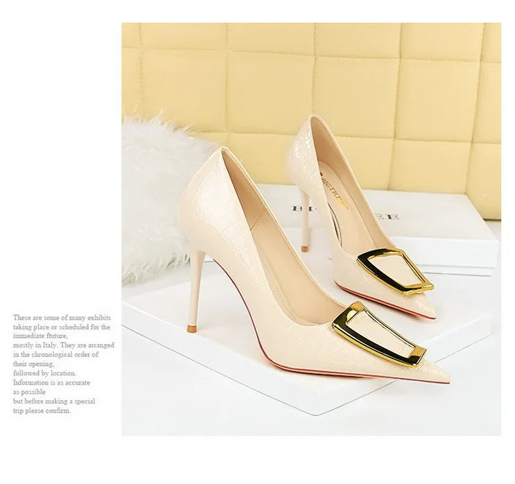 BIGTREE Shoes Women 10 Cm Metal Buckle Ladies Pumps Luxury Women's Banquet Shoes Stilettos High Heels Women Sexy Party Shoes
