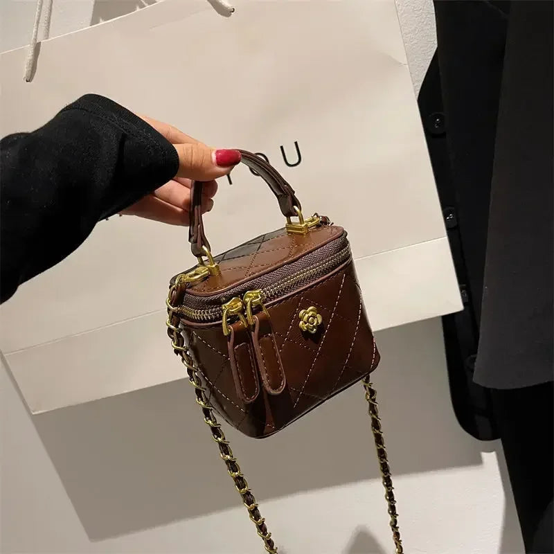 Small Shoulder Bucket Bag For Women Classic Mini Clutches Female Small Square Box Crossbody Metal Chain Handbag