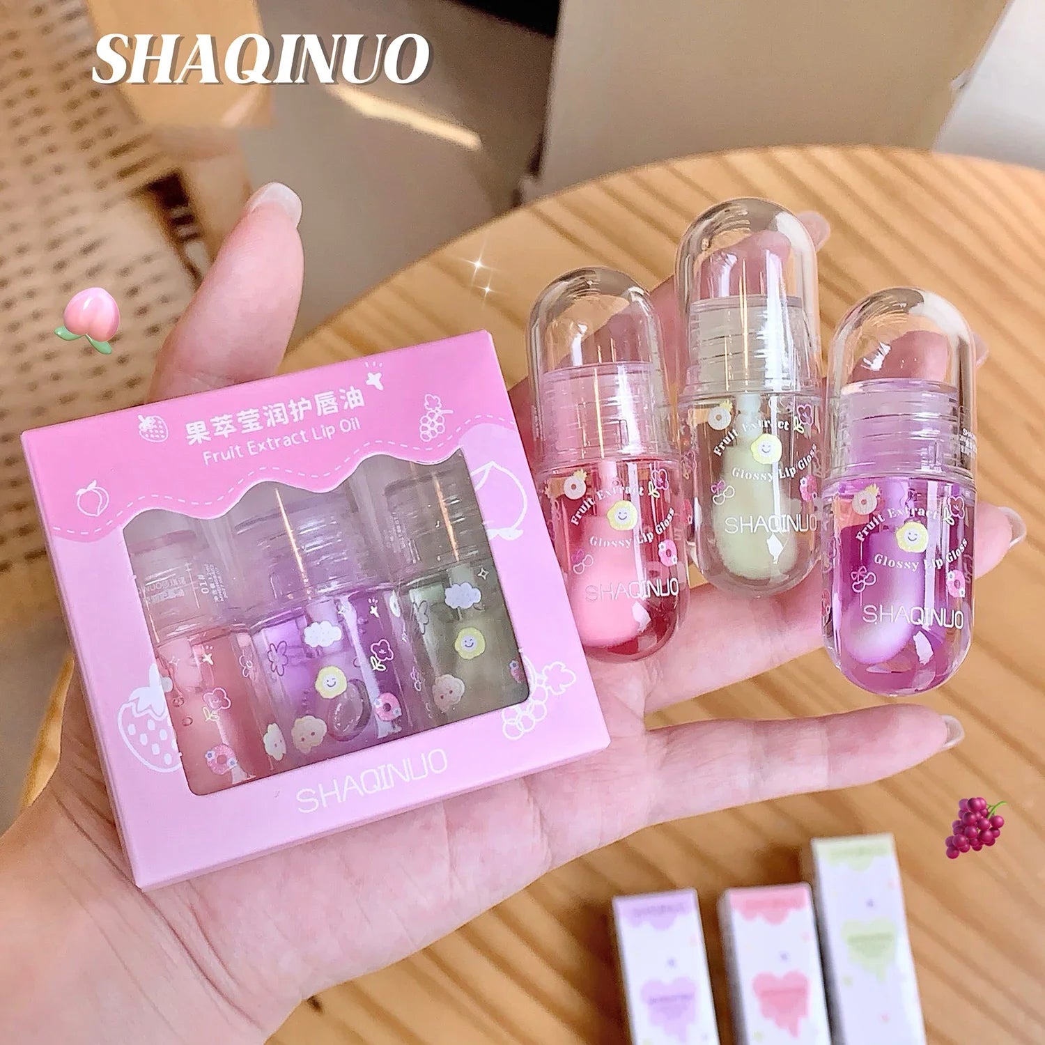 1/3Pcs Fruit Lip Oil Set Transparent Jelly Mirror Water Lip Gloss Nourishing Moisturising Anti-Dry Lips Plumping Makeup Lip Care