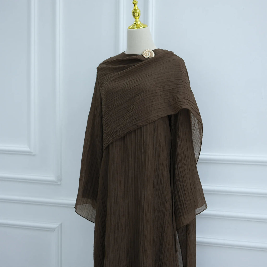 Two Piece Middle East Muslim Cardigan Set for Women Ramadan Eid Dubai Modest Abaya Dress Elegant Islam Solid Turkey Robe Outfit