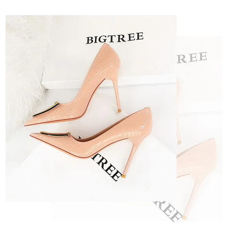 BIGTREE Shoes Women 10 Cm Metal Buckle Ladies Pumps Luxury Women's Banquet Shoes Stilettos High Heels Women Sexy Party Shoes