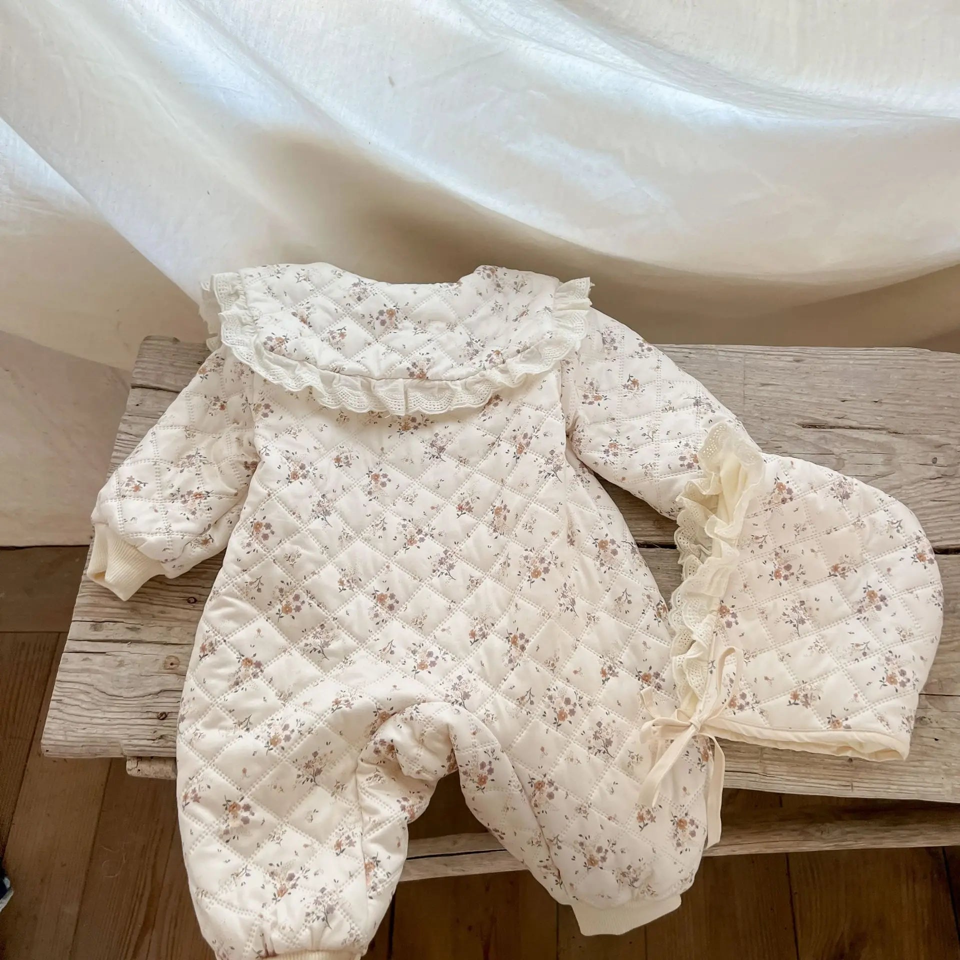 2psc Winter Newborn Infant Baby Girls Flower Romper + Hat Lapel Thickening Rompers Kids Onepiece Fashion Baby Clothing