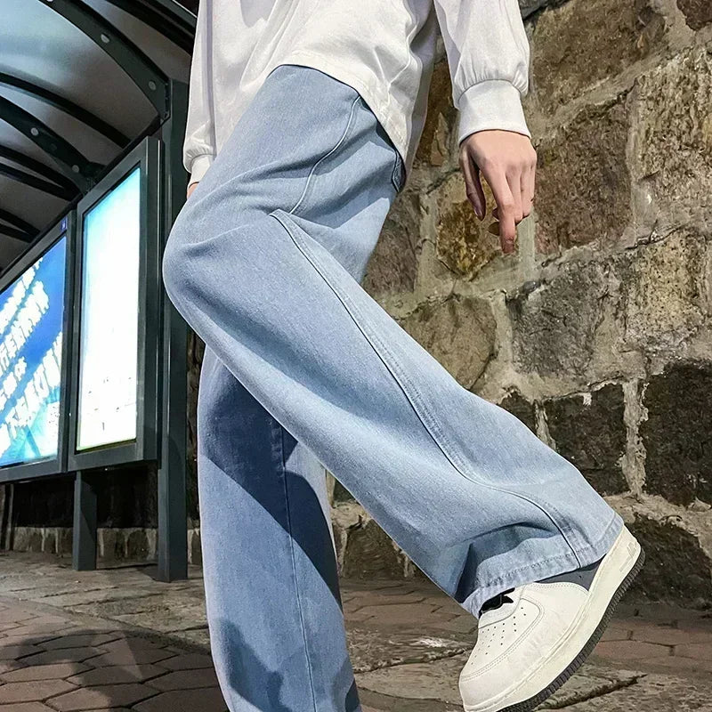 2025 Men's Jeans Korean Version Student Casual Pants High Street Straight Loose Wide Leg Jeans Black Grey Blue Baggy Jeans