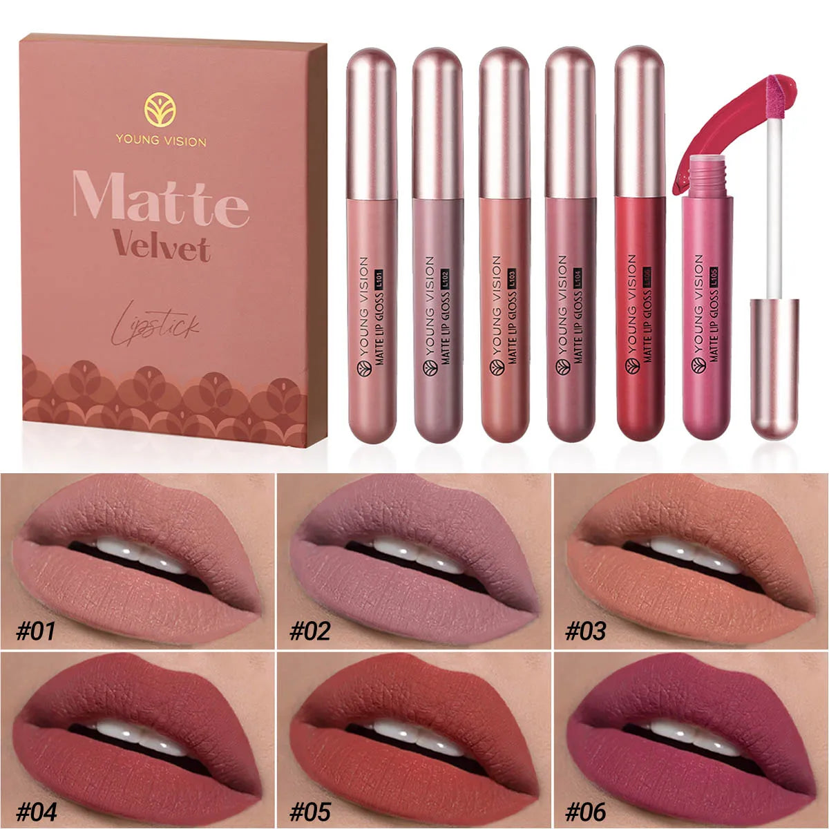 DUNUF 8 pcs matte color lasting lip gloss set three-dimensional plastic lips waterproof anti-sweat non-stick cup lipstick set