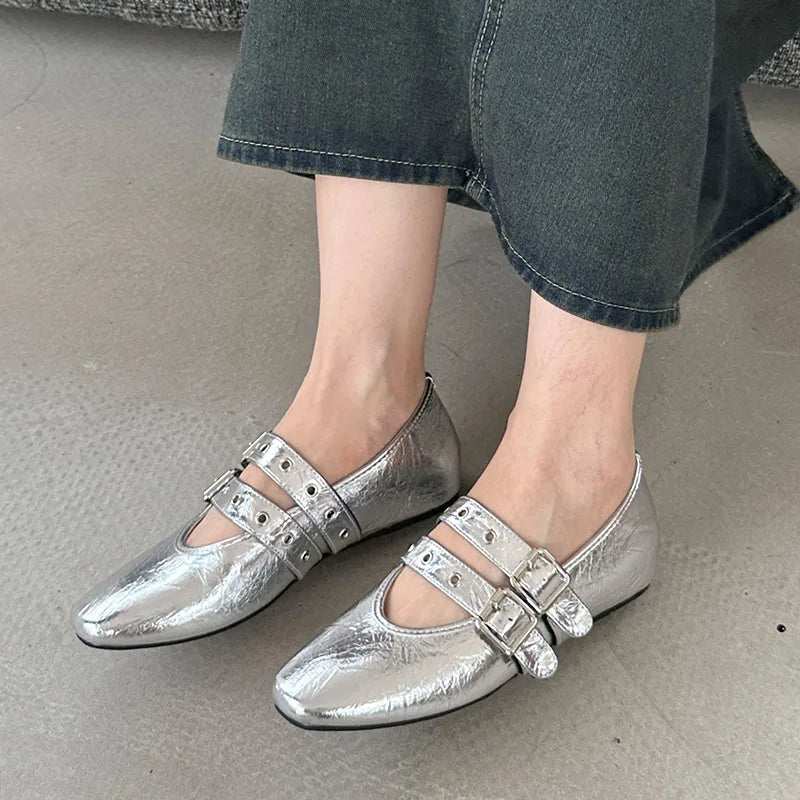 Female Buckle Strap Footwear Ballet Flats Fashion Women Dance Shoes Spring Round Toe Ladies Flats With Lolita Shoes