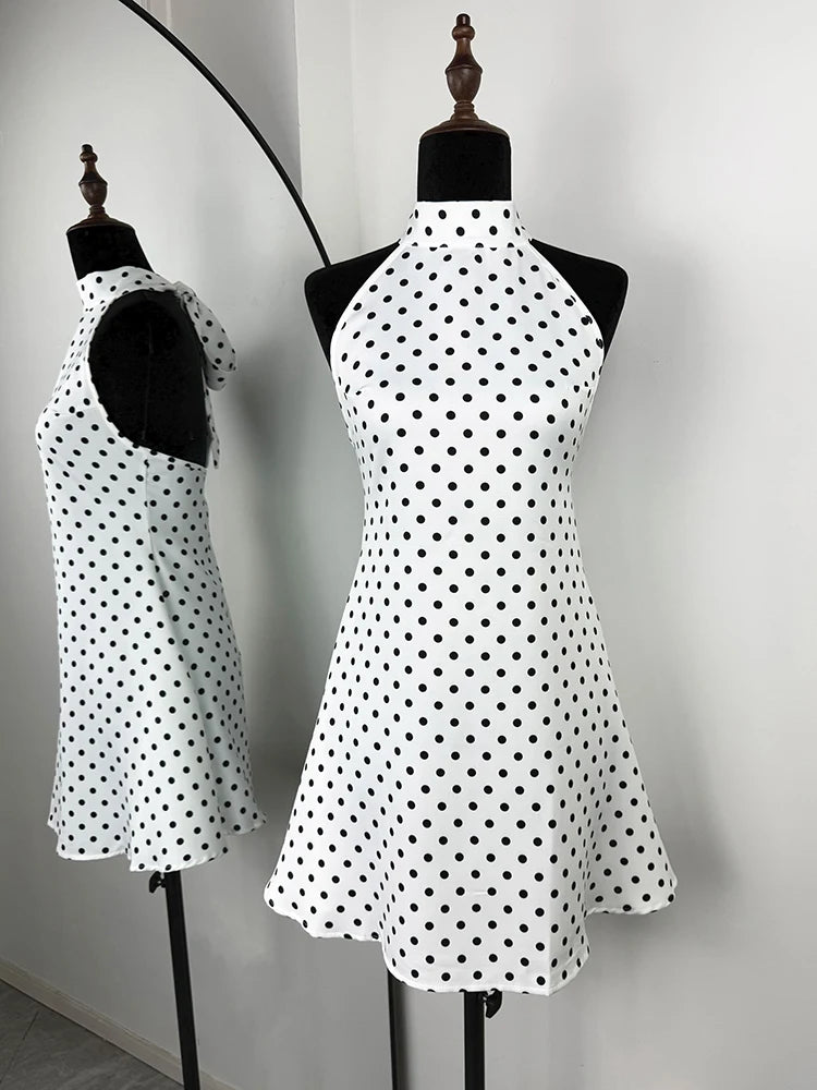 Tuularose Fashion Polka Dot Dress Vintage High Waist Sleeveless Backless Neck Lace-up Dress Sexy Party Luxury Women Dresses Y2k