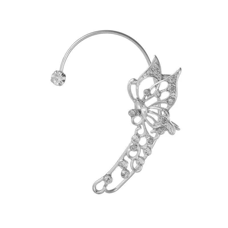 Korean Fashion Zircon Butterfly Elf Ear Cuff for Women Sparkling Zircon Crystal Without Piercing Clip Earrings Wedding Jewelry
